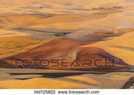Stock Image - Aerial view of rural farmland, Washington, United States. Fotosearch