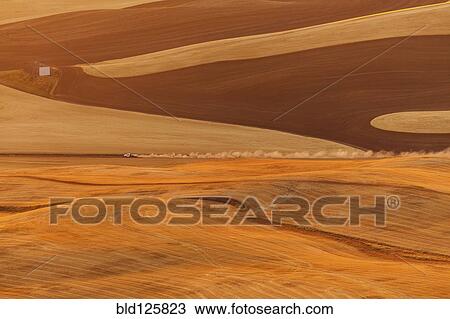 Stock Image - Aerial view of rural farmland, Washington, United States. Fotosearch