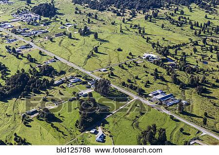 Aerial view of rural landscape, Fox Glacier, New Zealand View Large Photo Image Stock Photo - Aerial view of rural landscape, Fox Glacier, New Zealand. Fotosearch
