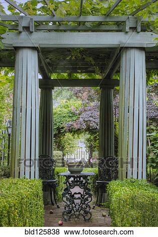 Stock Photo - Arbor over table in garden. Fotosearch