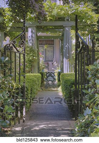 Hedges and gate in garden View Large Photo Image Stock Image - Hedges and gate in garden. Fotosearch