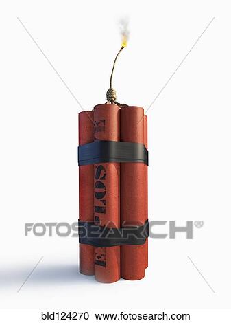 Stock Image - Lit bundle of dynamite. Fotosearch