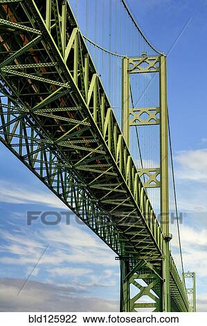 Stock Image - Low angle view of Narrows Bridge, Tacoma, Washington, United States. Fotosearch