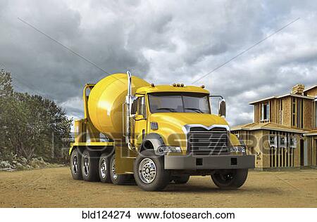 Mixing truck at construction site View Large Photo Image Picture - Mixing truck at construction site. Fotosearch