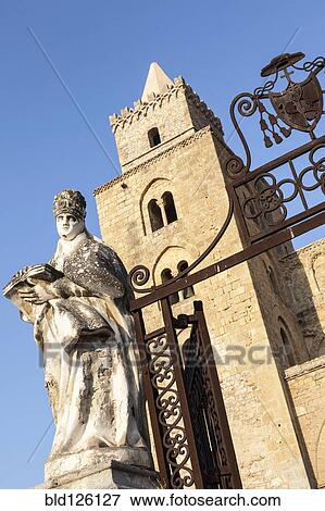 Old statue outside ornate building, Cefalu, Sicily, Italy View Large Photo Image Stock Photo - Old statue outside ornate building, Cefalu, Sicily, Italy. Fotosearch