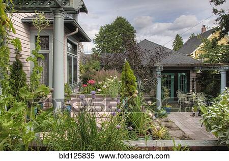 Stock Photography - Plants growing in courtyard garden. Fotosearch