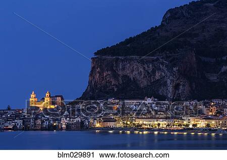 Cefalu Cathedral and waterfront illuminated at night, Cefalu, Sicily, Italy, View Large Photo Image Stock Image - Cefalu Cathedral and waterfront illuminated at night, Cefalu, Sicily, Italy, . Fotosearch