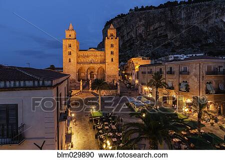 Cefalu Cathedral illuminated at night, Cefalu, Sicily, Italy, View Large Photo Image Stock Image - Cefalu Cathedral illuminated at night, Cefalu, Sicily, Italy, . Fotosearch