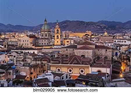 Stock Photography - Cityscape at dawn, Palermo, Sicily, Italy. Fotosearch