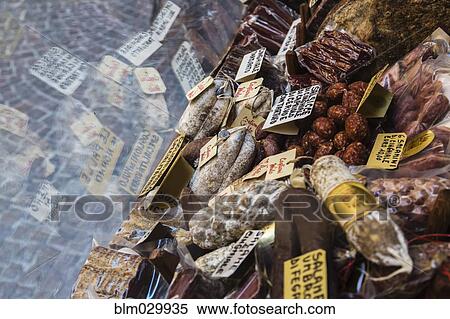 Dried meats on display at market, Orvieto, Umbria, Italy View Large Photo Image Stock Photography - Dried meats on display at market, Orvieto, Umbria, Italy. Fotosearch