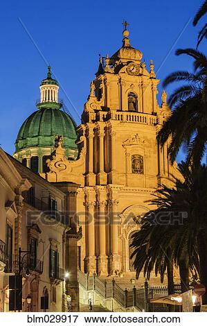 Duomo di San Giorgio illuminated at dusk, Ragusa, Catania, Sicily, Italy View Large Photo Image Stock Photo - Duomo di San Giorgio illuminated at dusk, Ragusa, Catania, Sicily, Italy. Fotosearch