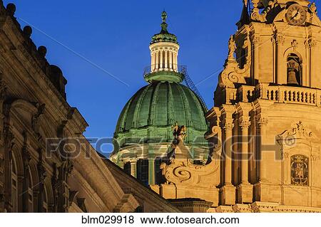 Stock Photo - Duomo di San Giorgio illuminated at dusk, Ragusa, Catania, Sicily, Italy. Fotosearch