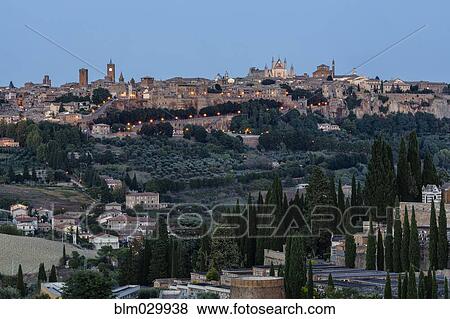 Stock Photo - Hilltop town at dusk, Orvieto, Umbria, Italy. Fotosearch