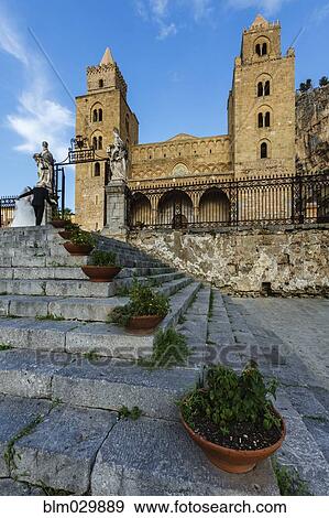 Stock Photo - Steps to Cefalu Cathedral, Cefalu, Sicily, Italy. Fotosearch