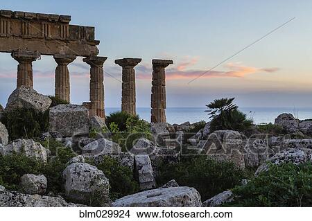 Picture - Temple of Hera ruins at dusk, Selinunte, Sicily, Italy. Fotosearch