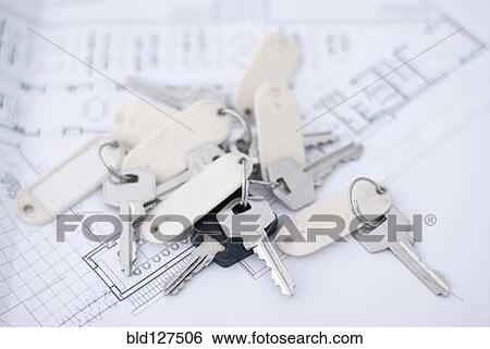 a bundle of keys lying on an architect's plan View Large Photo Image Stock Photograph - a bundle of keys lying on an architect's plan. Fotosearch