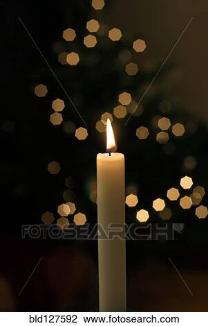 Candle with Christmas tree in background View Large Photo Image Stock Image - Candle with Christmas tree in background. Fotosearch