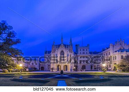 Castle illuminated at dawn, Prague, Czech Republic View Large Photo Image Stock Photography - Castle illuminated at dawn, Prague, Czech Republic. Fotosearch