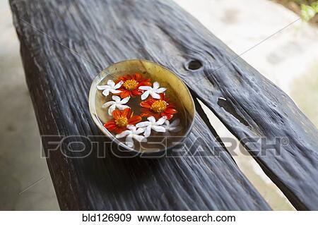 Close up of flower offering on bench, Ubud, Bali, Indonesia View Large Photo Image Stock Photo - Close up of flower offering on bench, Ubud, Bali, Indonesia. Fotosearch