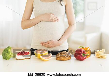 Health and unhealthy foods in front of pregnant Japanese woman View Large Photo Image Stock Image - Health and unhealthy foods in front of pregnant Japanese woman . Fotosearch