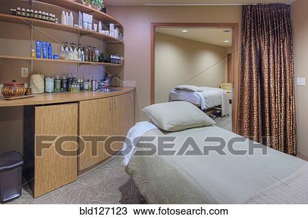 Massage table in beauty salon View Large Photo Image Stock Image - Massage table in beauty salon. Fotosearch