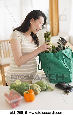 Pregnant Japanese woman unloading groceries View Large Photo Image Stock Photography - Pregnant Japanese woman unloading groceries. Fotosearch