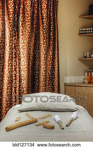 Tools on massage table in beauty salon View Large Photo Image Picture - Tools on massage table in beauty salon. Fotosearch