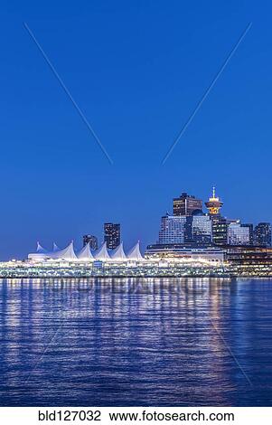 Waterfront skyline illuminated at night, Vancouver, British Columbia, Canada, View Large Photo Image Stock Image - Waterfront skyline illuminated at night, Vancouver, British Columbia, Canada, . Fotosearch