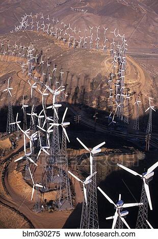 Stock Photography - Aerial view of wind turbines on Tehachapi Pass, Mojave Desert, California, United States. Fotosearch