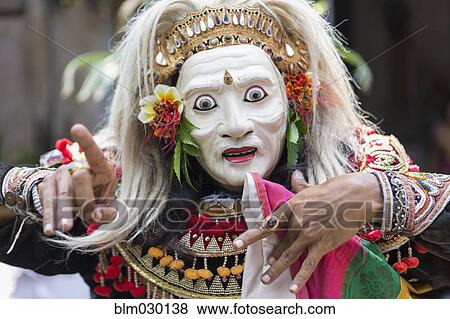 Stock Photo - Balinese performer wearing mask and costume, Mas, Bali, Indonesia. Fotosearch