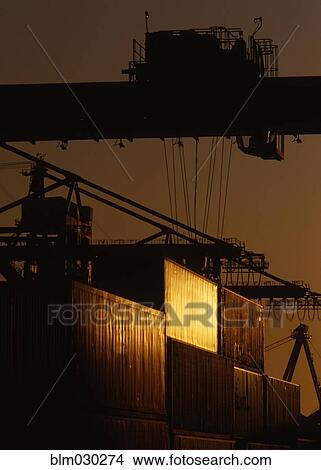 Picture - Cranes over cargo containers, Port of Long Beach, California, United States. Fotosearch