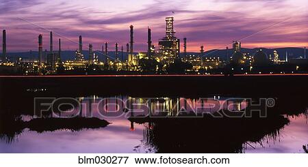 Stock Photo - Oil Refinery at sunset, Martinez, California, United States. Fotosearch