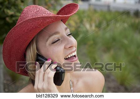 Caucasian woman talking on cell phone View Large Photo Image Stock Photo - Caucasian woman talking on cell phone. Fotosearch