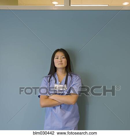 Japanese Nurse Standing In Hospital Stock Image Blm Fotosearch