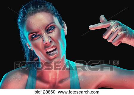 Stock Image - Caucasian woman shouting. Fotosearch