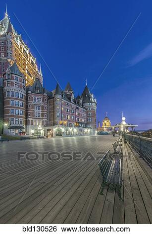 Stock Photograph - Chateau Frontecac illuminated at night, Quebec, Canada. Fotosearch
