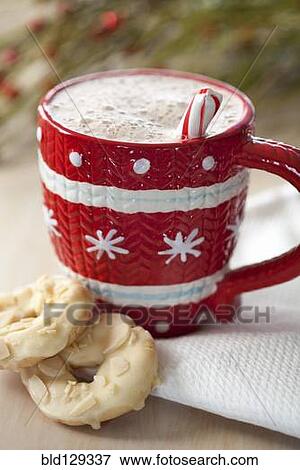 Close up of cookies and mug of hot chocolate View Large Photo Image Stock Photo - Close up of cookies and mug of hot chocolate. Fotosearch