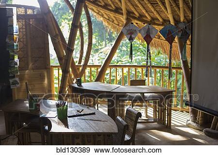 Desks and chairs on bamboo patio classroom View Large Photo Image Stock Photo - Desks and chairs on bamboo patio classroom. Fotosearch