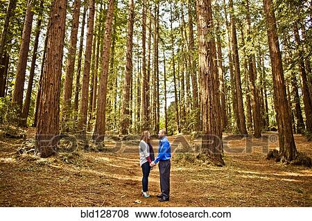 Stock Photo - Hispanic couple holding hands in forest. Fotosearch
