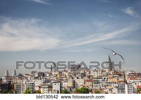 Istanbul city skyline under blue sky, Turkey View Large Photo Image Stock Image - Istanbul city skyline under blue sky, Turkey. Fotosearch