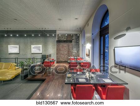 Tables and chairs in modern cafe View Large Photo Image Stock Photo - Tables and chairs in modern cafe. Fotosearch