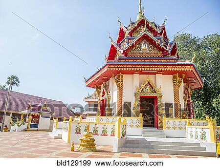 Stock Photo - Wat Chayamangkalaram temple under blue sky, George Town, Penang, Malaysia. Fotosearch