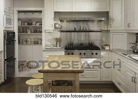 Wooden counter and stove in modern kitchen View Large Photo Image Stock Photograph - Wooden counter and stove in modern kitchen. Fotosearch