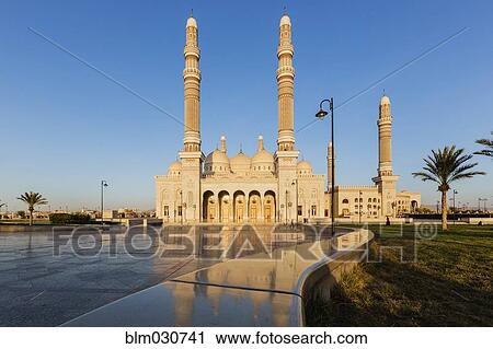 Al Saleh Mosque under blue sky, Sanaa, Yemen View Large Photo Image Stock Image - Al Saleh Mosque under blue sky, Sanaa, Yemen. Fotosearch