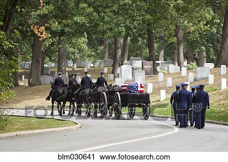 Stock Image - Carriage pulling casket to military cemetery. Fotosearch