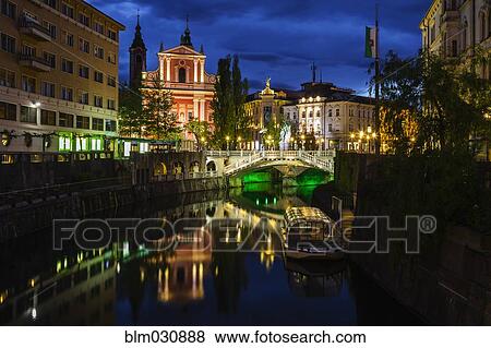 Ljubljana skyline lit up at night, Ljubljana, Slovenia View Large Photo Image Stock Photo - Ljubljana skyline lit up at night, Ljubljana, Slovenia. Fotosearch