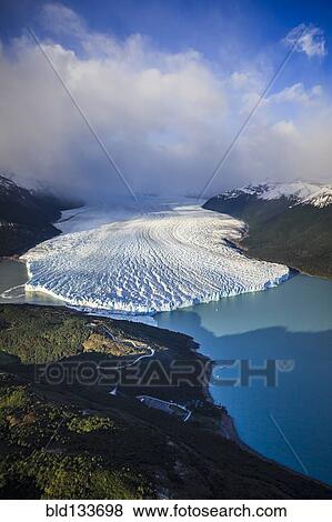 Aerial view of glacier in rural landscape, El Calafate, Patagonia, Argentina View Large Photo Image Stock Photo - Aerial view of glacier in rural landscape, El Calafate, Patagonia, Argentina. Fotosearch