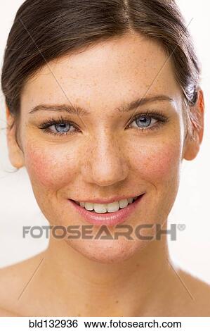 Caucasian woman smiling View Large Photo Image Stock Photograph - Caucasian woman smiling. Fotosearch
