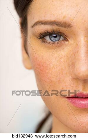 Stock Image - Close up of Caucasian woman's face. Fotosearch