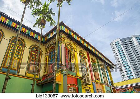 Stock Photo - Colorful building on Singapore city street, Singapore, Republic of Singapore. Fotosearch